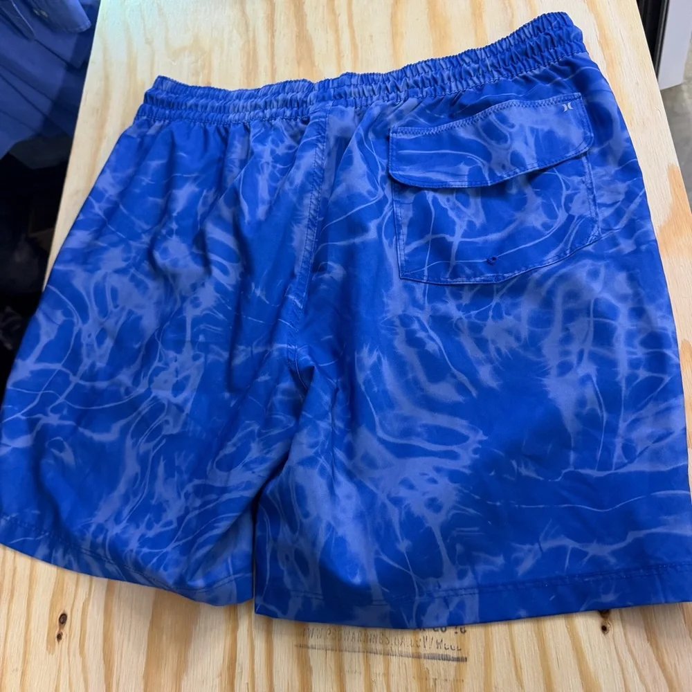 Hurley Blue Swim Trunks Mens XL Water Print Board Shorts Elastic‎ Waist Surf